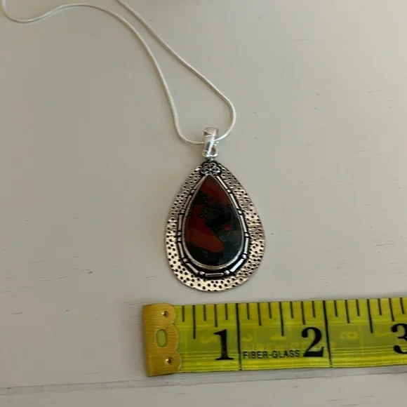 925 SILVER OVERLAY STATEMENT PENDANT BLOODSTONE GEMSTONE - Picture 5 of 9